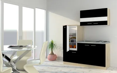 Produktbild von Küche Miniküche Single Eiche Schwarz  Kühlschrank Luis 160 cm Respekta