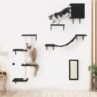 Productafbeelding van Klimwand voor katten - Klimwand voor katten - Klimwand kat - Wandmeubilair voor katten - 5-delig - Zwart
