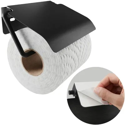 Image de Porte-papier toilette avec couvercle - Sans perçage - Acier inoxydable - Noir