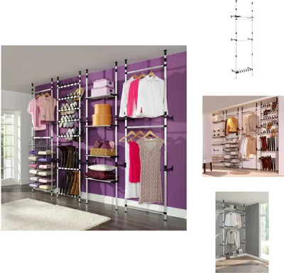 Image de vidaXL Vestiaire télescopique avec tringles et étagère Aluminium - Armoires à vêtements