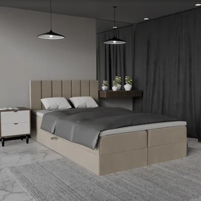 Produktbild von QLA Möbel Boxspringbett Bergamo 140x200  mit 2 Bettkästen, Doppelbett mit Matratze und Topper, Polsterbett, Bett. Farbe Beige