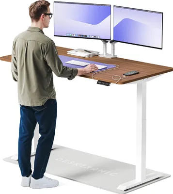 Produktbild von Desktronic HomeOne Elektrisch höhenverstellbarer Schreibtisch 160x80cm Weiß/Walnuss mit Memory-Funktion, Anti-Kollisions Technologie, USB-A und USB-C-Ladeanschlüssen