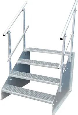 Produktbild von 4 Stufen Standtreppe Modell 1 Treppe Stahltreppe freistehend Breite 60 cm Höhe 84 cm verzinkt mit beidseitigem Geländer