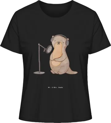 Produktbild von Mr. & Mrs. Panda Baumwoll T-Shirt Damen Otter Podcast aufnehmen Größe L - Schwarz - Geschenk, Oberteil, Produzieren, Podcaster, Kurzarmshirt, Podcasterin, Basic Shirt