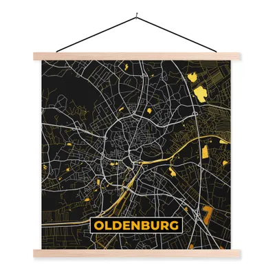 Produktbild von MuchoWow® Textilposter Deutschland - Gold - Stadtplan - Karte - Oldenburg 60x60 cm mit holzfarbenen Rahmen - Wanddekoration