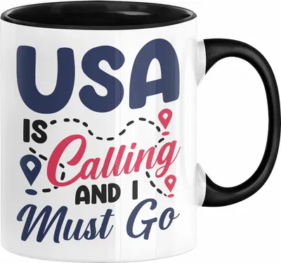 Produktbild von Auslandsjahr Geschenk Abschied Tasse USA Is Calling And I Must Go Amerika Vereinigte Staaten von Amerika Abschiedsgeschenk (Schwarz)