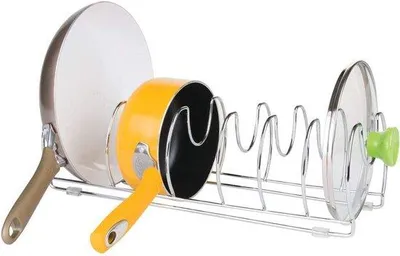 Produktbild von Famanu Pfannenregal - Platzsparendes Küchenregal mit Deckelhalter - Küchenorganizer