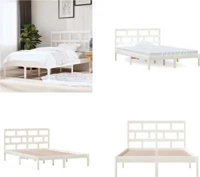 Produktbild von vidaXL Massivholzbett Weiß Kiefer 140x200 cm - Bettrahmen - Bettgestell - Bett - Holzbett