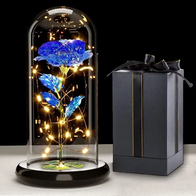 Productafbeelding van Roos in glazen bol met LED-lichtketting, een eeuwigdurende bloem als cadeau voor vrouwen, blauw