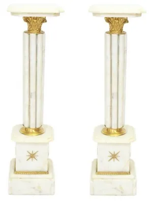 Produktbild von Casa Padrino Barock Marmor Säulen Set Weiß / Gold - Marmorsäule (2 Stk) Höhe 100 cm