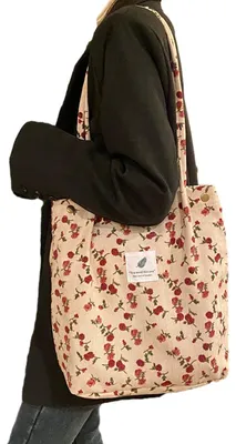 Produktbild von Arbeitstaschen für Damen, Umhängetasche, Cord-Tragetasche für Damen, Schultertasche aus Canvas mit Innentasche
