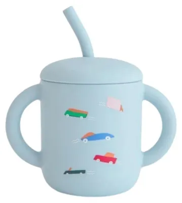 Produktbild von Mushi Silikon Trinklernbecher mit Strohhalm - Retro Cars