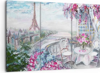 Produktbild von Bild auf Leinwand - Leinwandbild - Blumen Eiffle Architektur Balkon - 105x70cm - Wand Bild - Wanddeko - Leinwanddruck - Bilder - Kunstdruck - Leinwand bilder - Wandkunst - CE105x70-3130