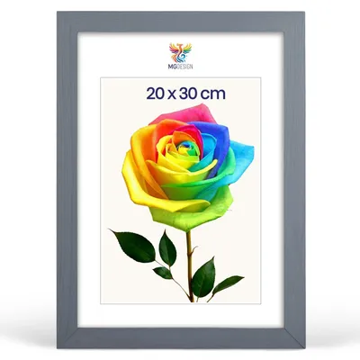 Produktbild von MG Design Bilderrahmen 20 x 30 cm - Fotorahmen mit Grau Holzrahmen (Echtholz) und bruchsicherem Acrylglas, Hoch & Quer zum Aufhängen, zum Aufstellen
