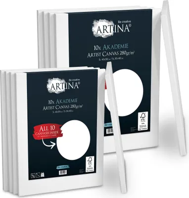 Produktbild von 10er Set Artina Akademie Keilrahmen Leinwand 40x50 und 30x40 cm