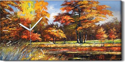 Produktbild von Küche Wohnzimmer Wand Leinwand Uhr 60x30 Gemälde Wald Bäume Herbst Natur - weiße Hände