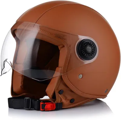 Image de Casque de moto en cuir marron, taille M, pour la route