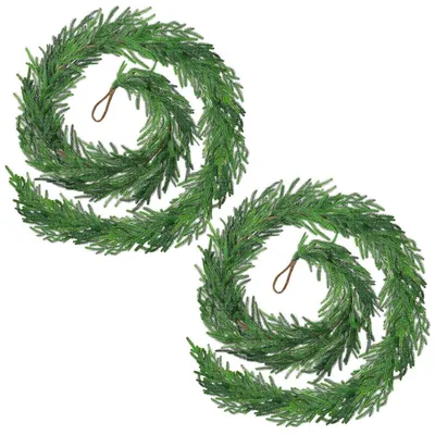 Productafbeelding van Kunstmatige dennenkrans, 3,6 meter, 2 stuks, kerstkrans, groen, PE, geschikt voor binnen- en buitengebruik