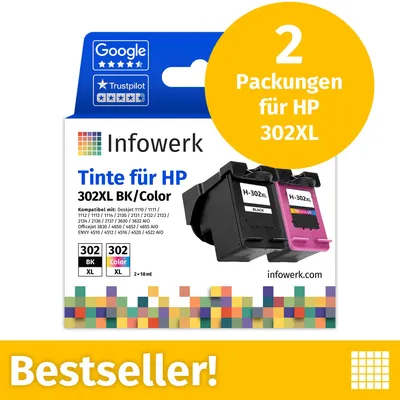Produktbild von Infowerk Tintenpatronen für HP 302XL, Multipack (BK/C/M/Y), 2 Stück