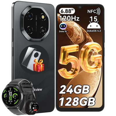 Blackview Shark 6 AI Handy 5G, 6,88“, 24GB+128GB/2TBTF, Android 15, ohne vertrag, 5000mAh, Dual SIM, 120Hz, 18W, Fingerabdruck/Face ID/GPS/OTG/NFC
