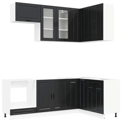 Produktbild von vidaXL Kücheneinheit PORTO 8 stk. Schwarz Holzwerkstoff