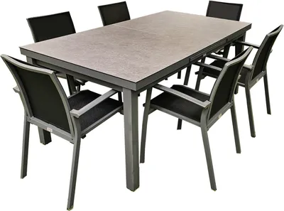 Produktbild von 7-tlg. Alu Gartenmöbel Set anthrazit ausziehbarer Tisch mit stapelbaren Stühlen Tisch ausziehbar 180-240 cm mit 6 Stühlen