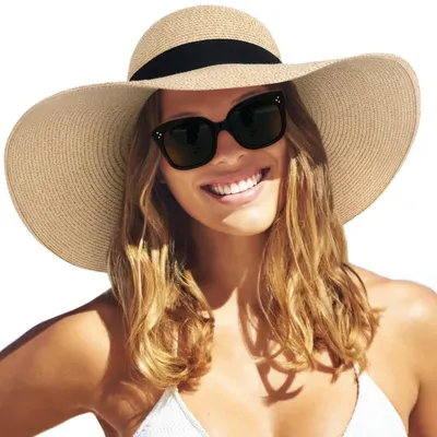 Immagine prodotto di Cappello da sole da donna, protezione UV, ampia tesa, pieghevole, taglia M-L, color beige chiaro