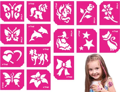 Produktbild von Schablonenset für Mädchen - 15-teilig für Glitzertattoos und Gesichtsbemalung 1 Stück [TY50106]