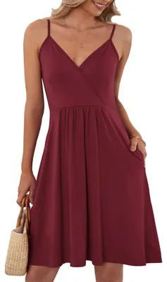 Produktbild von AUSELILY Sommerkleid Damen Strandkleid Weinrot 2XL