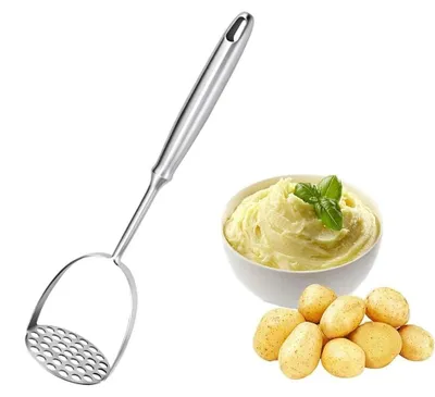 Image de Écrase-purée, écrase-purée en acier inoxydable, presse-purée de cuisine, 32 cm, adapté aux aliments