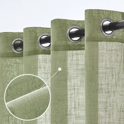 Immagine prodotto di Tende trasparenti in lino, corte - Tende con passanti - Moderne tende e drappeggi per interni, ideali per camera da letto e soggiorno - Set di 2 - Verde