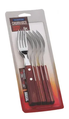 Produktbild von Tramontina Grillbesteck Steakgabel 6er Set, Edelstahl mit Holzgriff, spülmaschinenfest