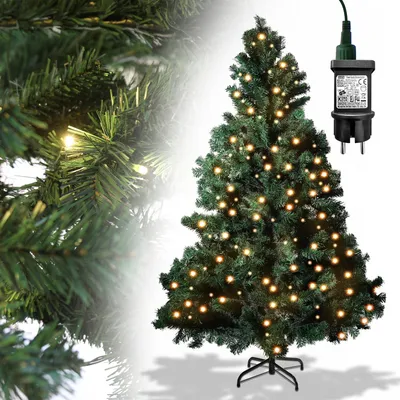 Produktbild von Yakimz 210 Künstlicher Weihnachtsbaum inkl. 1200 Spitzen PVC Nadeln, 400 warmweiße LED-Leuchten & Metallständer, Tannenbaum, Christbaum