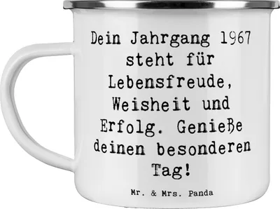Produktbild von Mr. & Mrs. Panda Haferl Spruch 1967 Geburtstag - Weiß - Geschenk, Alter, Jahrgang, Geburtstagsgeschenk, becher emaille, Teetasse, Happy Birthday, Pott, Augenblick, Tasse