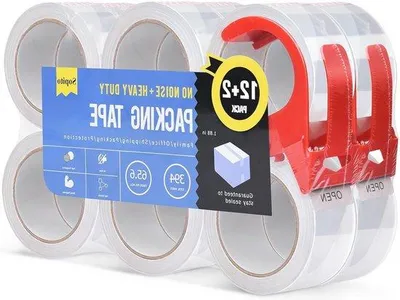 Immagine prodotto di 12 rotoli di nastro biadesivo trasparente, 48 mm x 60 m, molto silenzioso, con dispenser, per la casa, l'ufficio, i traslochi