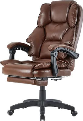 Produktbild von Bürostuhl mit Fußstütze und flexiblen 3-Punkt-Armlehnen ergonomischer Schreibtischstuhl im Lederoptik-Design mit einer verstellbaren Rückenlehne für gesündere Sitzhaltung,Farbe:Dunkelbraun