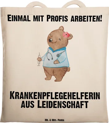 Produktbild von Mr. & Mrs. Panda dokumententasche Krankenpflegehelferin Leidenschaft - Transparent - Geschenk, einkaufsshopper, Ausbildung, Spruch, Tasche, Beruf, Witzig, Einkaufstasche