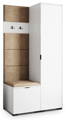 Produktbild von Masseno Garderobe-Set LORI 95/181/51 cm Modern Garderobenschrank Weiß, Veloursstoff MONOLITH 09 (Beige)