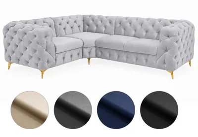 Produktbild von Ecksofa Moet L-Form hellgrau 202x262 cm groß – Wohnlandschaft modern, gesteppt, Bonellfederkern, frei stellbar
