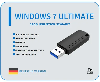 Produktbild von Windows 7 Ultimate Installations Usb-Stick Bootfähig Reparatur Upgrade 32&64Bit + Lizenzkey Code