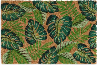 Immagine prodotto di Zerbino Relaxdays in fibra di cocco, motivo a foglie, 60x40 cm, antiscivolo, resistente alle intemperie, per uso interno ed esterno, multicolore