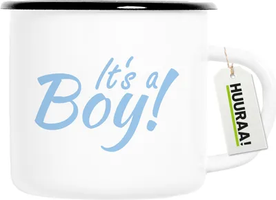 Produktbild von Huuraa Emaille Tasse It`s a Boy! Schriftzug 300ml Vintage Campingbecher Geschenkidee