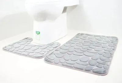 Produktbild von Badteppich Set 2 teilig Waschbar rutschfest Badematten-Set Badvorleger und WC Teppich für Badezimmer, Grau