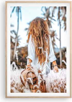 Produktbild von Gerahmtes Poster - Rahmen in heller Eiche - Wiese Frau Gras - 61x91,5 cm - Wand Bild - Wanddeko - Wandbilder - Kunstposter - Wandposter - Bilderrahmen - Bilder - Kunstdruck - P2NPA61x91-5115