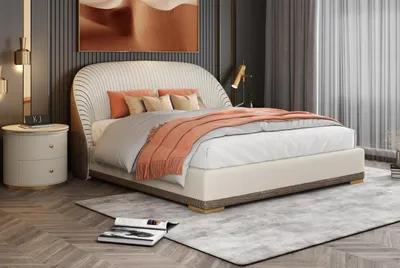 Image de Lit double design Hôtel Chambre à coucher de luxe 150/180x200cm Cuir Métal Nouveau