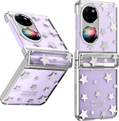 Produktbild von Hülle für Huawei P50 Pocket Sterne Überzug Transparent Schutzhülle mit Scharnierschutz Silber