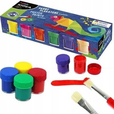 Produktbild von Kidea Plakatfarben Set 12 Farben Kinder Malkasten