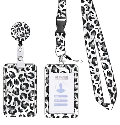 Produktbild von Schlüsselband mit Kartenhalter, Kartenhalter mit Riemen, Ausweishalter, Schutzhülle (Leopardenmuster) für Handy-Schlüsselbänder, Ausweise, Büro- und Schulbedarf