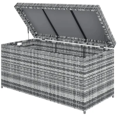 Produktbild von Rattan Auflagenbox 380L wetterfest Kissenbox mit Deckel Stauraum UV-beständig 130 x 61 x 65 cm Dunkelgrau