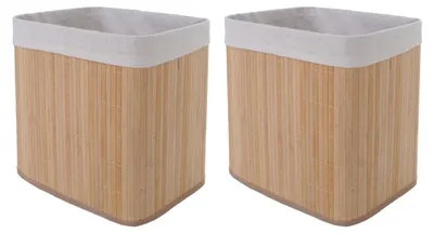 Produktbild von 2er-Set Aufbewahrungskorb HWC-C21, Korb Aufbewahrungsbox Ordnungs-/Sortierbox Regalkorb, Bambus 33x33x23cm  natur